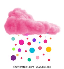 Abstract art composition with realistic pink clouds and geometric shapes isolated on white background. Modern fashion design concept for poster, banner, card. Colorful vector illustration.