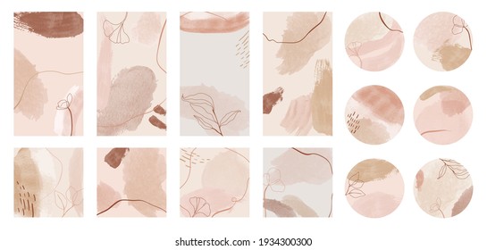 Abstract art cover templates vector set. Social media background design with Hand drawn organic shapes textures. Minimal trendy style wallpaper. Vector illustration.