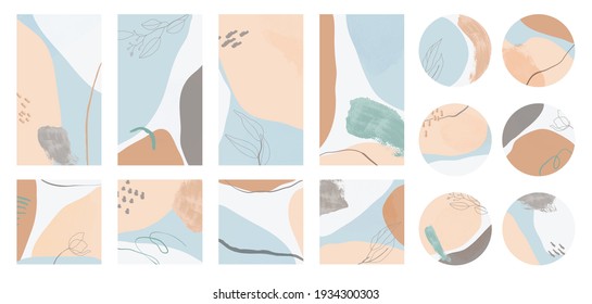 Abstract art cover templates vector set. Social media background design with Hand drawn organic shapes textures. Minimal trendy style wallpaper. Vector illustration.