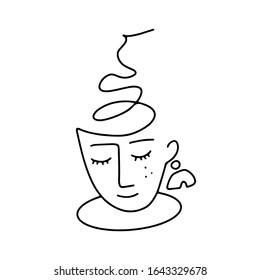 Abstract art with cup of coffee, vector illustration with continuous line. Minimalist simple print or poster