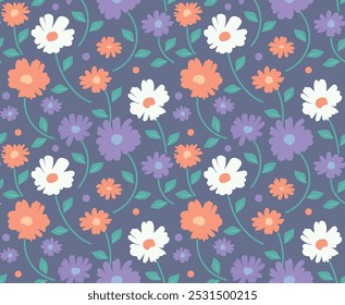 
Abstract art of daisies Seamless pattern to decorate all fashion designs, fabrics, wallpapers and prints. on a dark blue background