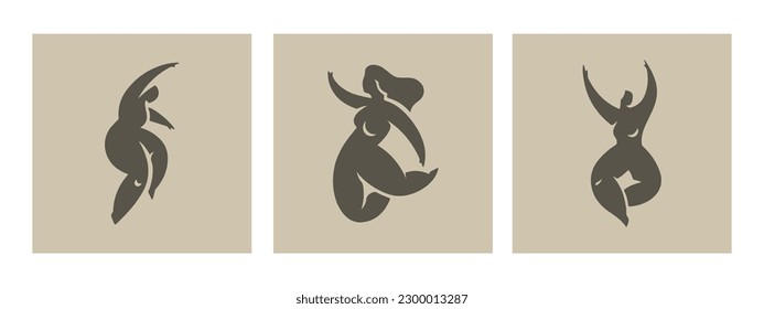 Abstract art of dance chubby female silhouettes set Matisse inspired contemporary style vector illustration. Trendy creative artistic woman body design for poster or wall decor canvas print