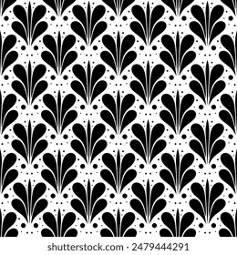 Abstract Art Deco Background. Flower geometric seamless pattern. White and black ornament. Template for background, postcards, promotional products, brochures, wrapping paper, fabric. Vector