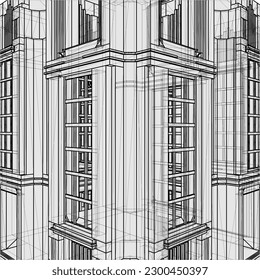 Abstract Art Deco Building Facade Construction Structure Vector 505. Illustration Isolated On White Background. A Vector Illustration Of Art Deco Facade.