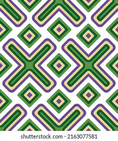 Abstract Art Deco Cross Squares Geometric Minimalist Seamless Pattern Trendy Stylish Colors Perfect for Allover Fabric Print or Wall Paper Retro Design Green Purple White Tones