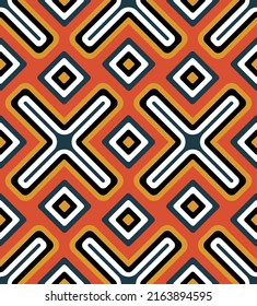 Abstract Art Deco Cross Squares Geometric Minimalist Seamless Pattern Trendy Stylish Colors Perfect for Allover Fabric Print or Wall Paper Retro Design Red White Black Tones
