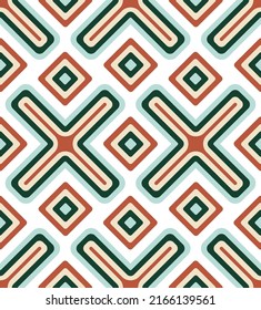 Abstract Art Deco Cross Squares Geometric Minimalist Seamless Pattern Trendy Stylish Colors Perfect for Allover Fabric Print or Wall Paper Retro Design Dark Green Amber Brown Tones