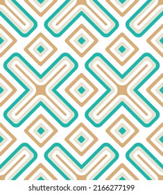 Abstract Art Deco Cross Squares Geometric Minimalist Seamless Pattern Trendy Stylish Colors Perfect for Allover Fabric Print or Wall Paper Retro Design Tiffany Blue White Milky Brown Tones