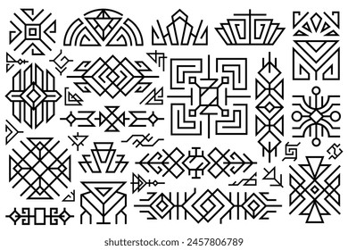 Abstract art deco design elements set. Collection of linear decorative vintage design elements.