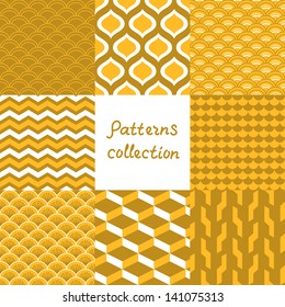Abstract art deco geometric seamless patterns set in shades of gold, vector