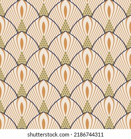Abstract Art Deco Geometric Seamless Modern Elegant Pattern Soft Colors Perfect for Interior Design or Printing Wall Paper Soft Ecru Orange Tones