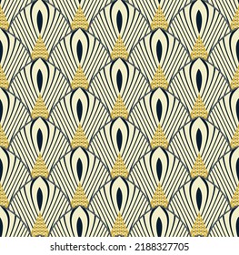 Abstract Art Deco Geometric Seamless Modern Elegant Pattern Soft Colors Perfect for Interior Design or Printing Wall Paper Navy Blue Mustard Yellow Tones