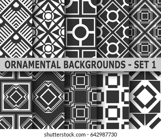 Abstract art deco geometric seamless patterns set. Template for design