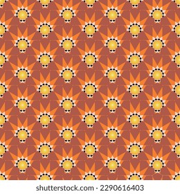 Abstrakte Art Deco Geometric Sun Form Nahtlose Vectormuster Spark Icon Trendy Fashion Farben Retro Konzept Design Braunbraune gelbe Töne