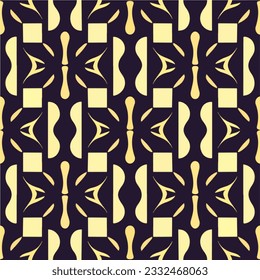 Abstract art deco pattern featuring striking black and yellow hues. The repetitive motif exudes an art nouveau charm, making it an intriguing fabric design.