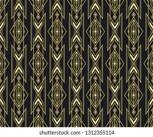 Abstract art deco pattern.  Seamless luxury ornament, golden lines on black background.