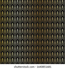 Abstract Art Deco pattern style background. Golden geometric texture design on black background.