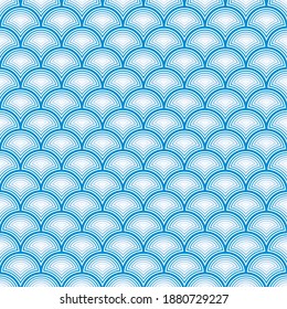 Abstract Art Deco Seamless Background. Geometric Fish Scale Pattern. Blue background pattern.