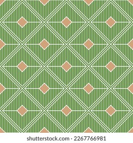Abstract Art Deco Squares Lines Geometric Psychedelic Hypnotic Seamless Pattern Vector Design Trendy Fashion Colors Perfect for Interior Design Wall Paper or Fabric Print Green Orange Tones
