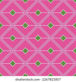 Resumen Art Deco Squares Líneas Geométricas Psicodélico Hipnótico Vector de Patrón sin Marea Diseño Colores de Moda a la moda Perfecto para el diseño interior Papel de pared o Impresión de tela Fuchsia Tonos verdes