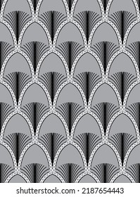 Abstract Art Deco Style Modern Geometric Pattern Feather Shapes Seamless Pattern Perfect For Allover Wall Paper Print Or Interior Fabric Gray Tones