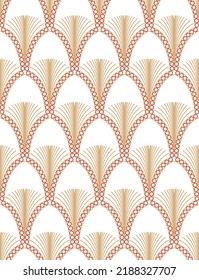 Abstract Art Deco Style Modern Geometric Pattern Feather Shapes Seamless Pattern Perfect For Allover Wall Paper Print Or Interior Fabric Coral Brown Tones