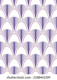 Abstract Art Deco Style Modern Geometric Pattern Feather Shapes Seamless Pattern Perfect For Allover Wall Paper Print Or Interior Fabric Electric Purple Pastel Pink Tones