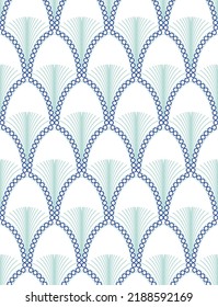 Abstract Art Deco Style Modern Geometric Pattern Feather Shapes Seamless Pattern Perfect For Allover Wall Paper Print Or Interior Fabric Pastel Blue Tones