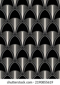 Abstract Art Deco Style Modern Geometric Pattern Feather Shapes Seamless Pattern Perfect For Allover Wall Paper Print Or Interior Fabric Black Background