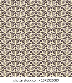 Abstract art deco style seamless pattern with diamond shaped motif in a half drop repeat. Geometrical fan shape vector pattern.
