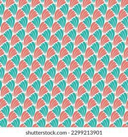 Стоковое векторное изображение: Abstract Art Deco Style Wings Minimal Retro Diagonal Lines Hand Drawn Seamless Vector Pattern Trendy Fashion Colors Perfect for Allover Fabric Print Tiffany Blue Coral Tones