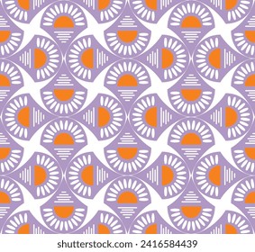 Abstract Art Deco Sunset Vector Seamless Pattern Minimalist Geometric Design Lilac Orange Tones