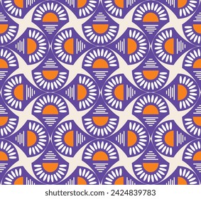 Diseño geométrico minimalista abstracto del patrón sin costura del vector del atardecer Art Deco