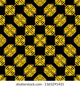 Abstract art deco yellow black psychedelic seamless pattern