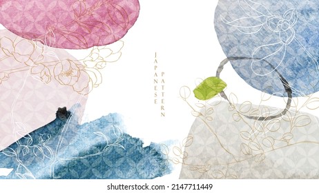 Abstract art decoration with hand drawn flower pattern illustration  banner in vintage style. Japanese geometric pattern background with watercolor texture vector. 