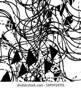Abstract art with deformation, distortion effect on random lines. Chaotic texture. Distress mix of lines. Complex geometric glitch, noise pattern with irregular shapes. Cluttered design