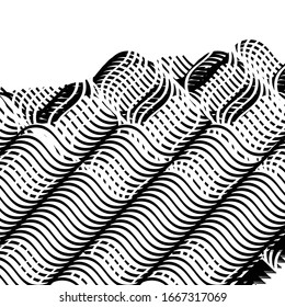 Abstrakte Kunst mit deformierter, verzerrter zufälliger und chaotischer Linie. Unbehaglicher, komplexer Streifen. Glitch, Rauschen, geklatschte Zufallskunst