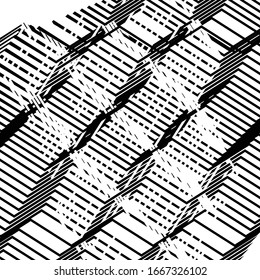 Abstrakte Kunst mit deformierter, verzerrter zufälliger und chaotischer Linie. Unbehaglicher, komplexer Streifen. Glitch, Rauschen, geklatschte Zufallskunst