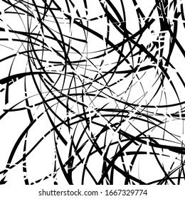Abstrakte Kunst mit deformierter, verzerrter zufälliger und chaotischer Linie. Unbehaglicher, komplexer Streifen. Glitch, Rauschen, geklatschte Zufallskunst