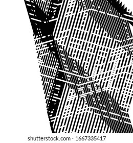 Abstract art with deformed, distorted random and chaotic line. Distressed, complex jumble of stripes. Glitch, noise, cluttered random art