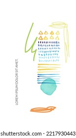 Abstract art design cards. Set of beautiful vector watercolor brushes strokes on white background cards. Can be used for social media posts promotion, banner, posters, cover.