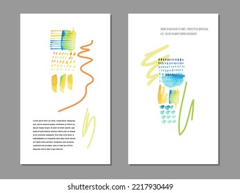 Cartas de diseño de arte abstracto. Juego de hermosos pinceles de color de agua vectorial sobre tarjetas de fondo blancas. Se puede usar para promocionar publicaciones en medios sociales, pancartas, afiches, portada.