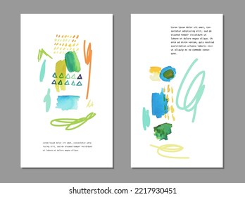 Abstract art design cards. Set of beautiful vector watercolor brushes strokes on white background cards. Can be used for social media posts promotion, banner, posters, cover.