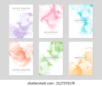 Abstract art design with colorful watercolor background. Creative cover design vector set. Perfect for poster, magazine, brochure, book, banner, website, marketing material.