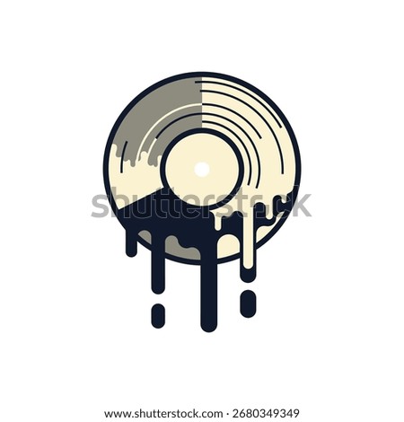 Abstract art design featuring a melting vinyl record. Unique graphic design element.