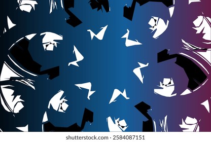 Abstract art design with flying bird elements and blue gradient, Symmetrical pattern that creates the illusion of movement, perfect for graphic design needs.