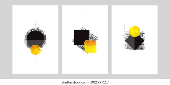 Abstract art design set. Hand painted minimalcomposition. Watercolor and inc paint stains in contemporary template. Cover, card, poster and banner modern design.
