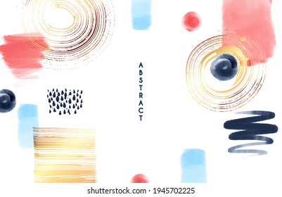 Abstract art design set. Hand painted minimalcomposition. Watercolor and inc paint stains in contemporary template. Cover, card, poster and banner modern design.