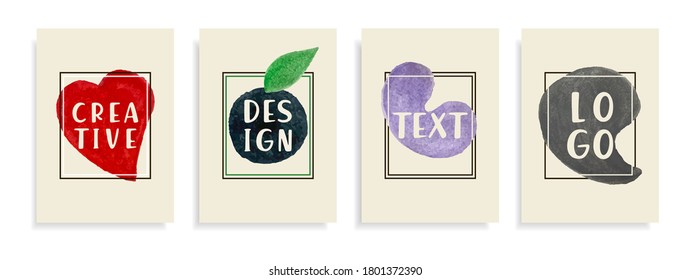 Abstract art design template background with trendy watercolor liquid shapes and hand drawn curved lines. Creative modern design for logo, poster, wallpaper, identity for business. Vector illustration