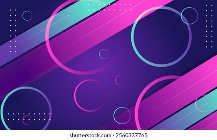 Abstract art with diagonal lines, circles, and dots in purple, pink, and blue. Suitable for web design or background graphics.